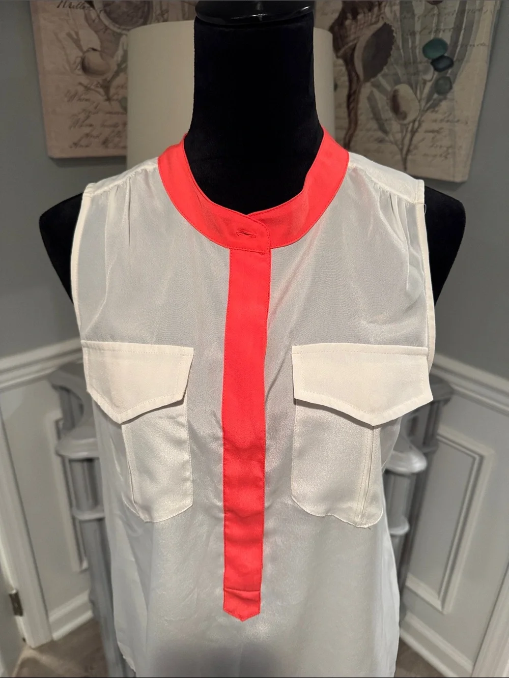 J. Crew White Sleeveless Camisole with Coral Trim